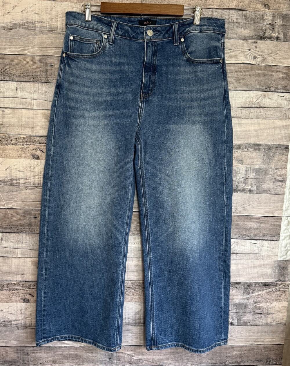 Quince Bella Jeans 32 Blue Relaxed Straight Stretch High Rise Wide Leg